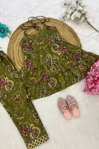 Mehendi poly rayon paisley digital printed set for girls kid