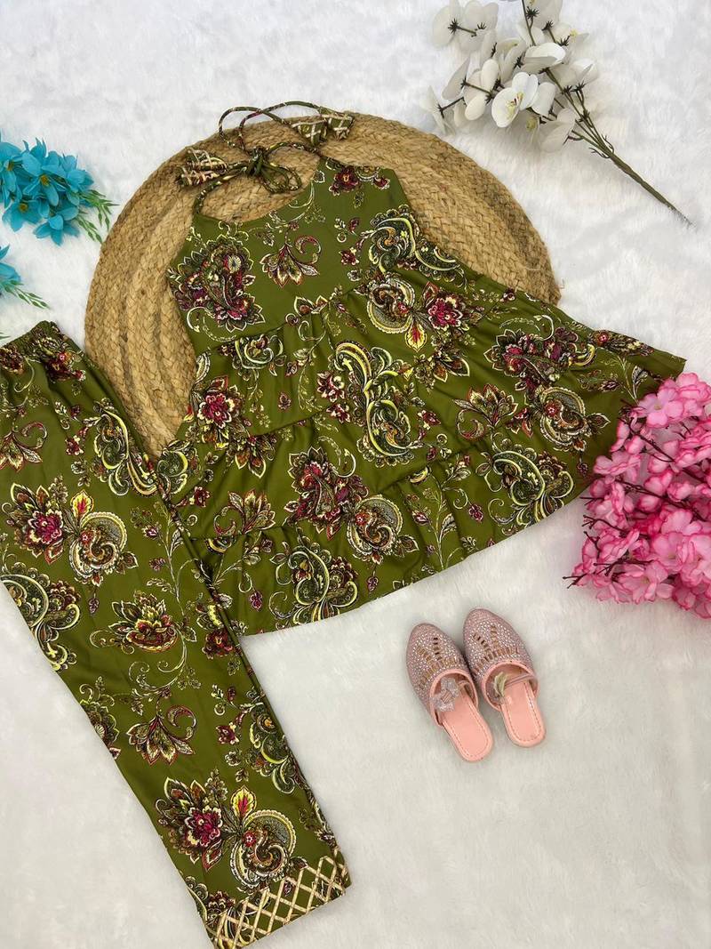 Mehendi poly rayon paisley digital printed set for girls kid