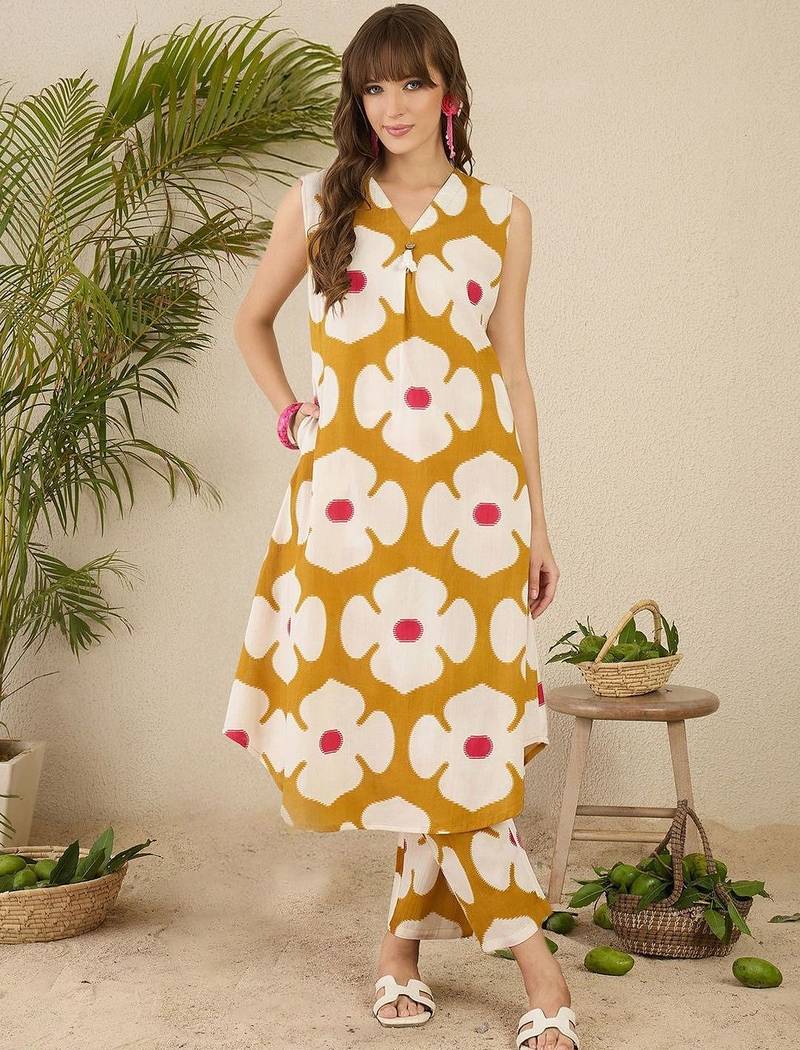 Women Floral Printed Regular Pure Cotton Kurta with Trousers