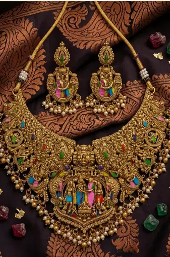 Handcrafted temple jewellery: intricate gold-plated choker set