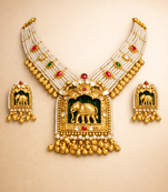 Handcrafted elephant motif gold-plated pearl necklace set - traditional ethnic jewelry for weddings & festivals
