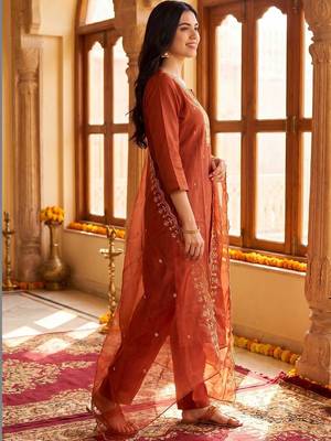 Women Ethnic Motifs Embroidered Regular Thread Work Kurta with Trousers & With Dupatta 3