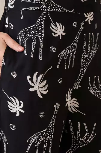 Quirky Printed Mandarin Collar A-Line Kurta With Trousers