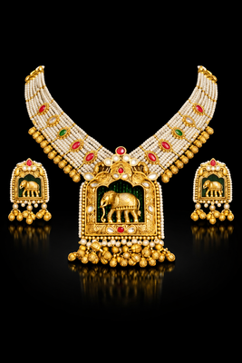 Handcrafted elephant motif gold-plated pearl necklace set - traditional ethnic jewelry for weddings & festivals 2