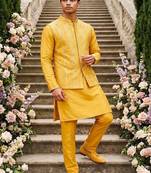 Outluk wedding vol 52 satin silk  with full embroidery and mirror work mens modi jacket kurta pajama
