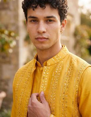 Outluk wedding vol 52 satin silk  with full embroidery and mirror work mens modi jacket kurta pajama 2