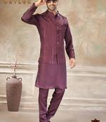  satin silk embroidery and mirror work mens modi jacket kurta pajama