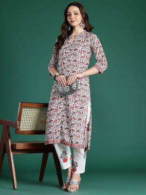 Paisley Printed Pure Cotton Kurta with Trousers 1