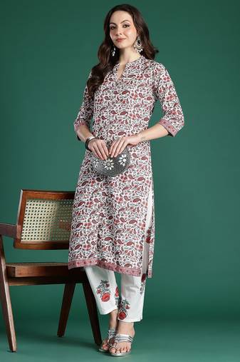 Paisley Printed Pure Cotton Kurta with Trousers