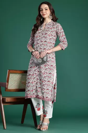 Paisley Printed Pure Cotton Kurta with Trousers