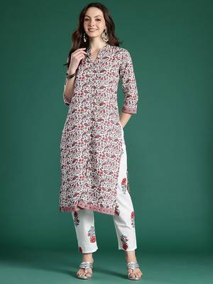 Paisley Printed Pure Cotton Kurta with Trousers 4