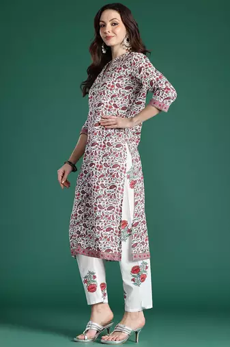 Paisley Printed Pure Cotton Kurta with Trousers