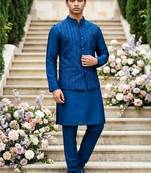  satin silk embroidery and mirror work mens modi jacket kurta pajama
