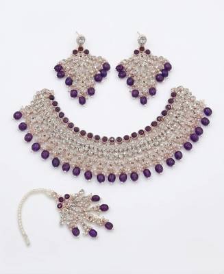 Purple kundan choker necklace set with earrings & maang tikka | indian bridal wedding & bollywood festival jewelry 2