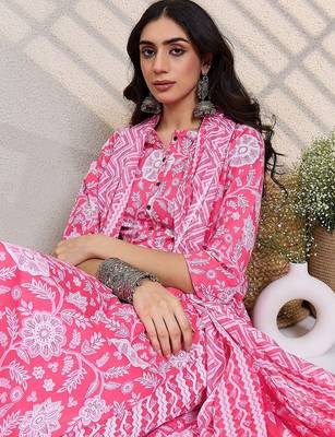 Women Floral Printed Regular Pure Cotton Kurta with Trousers & With Dupatta 5