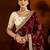 Maroon color satin silk saree with beige blouse heavy embroidered work