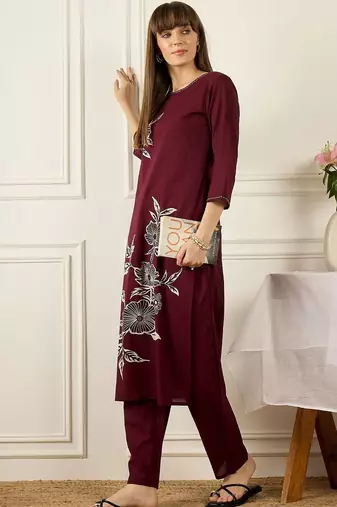 Women Floral Printed Regular Pure Cotton Kurta with Trousers