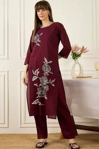Women Floral Printed Regular Pure Cotton Kurta with Trousers
