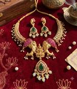 Antique gold temple jewelry set with kundan elephant motif necklace & earrings – indian bridal wedding choker