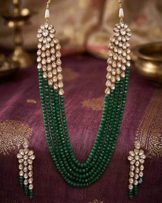 Luxury kundan green crystal statement necklace set | traditional indian wedding jewelry 1