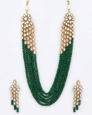 Luxury kundan green crystal statement necklace set | traditional indian wedding jewelry 2
