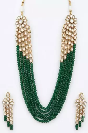 Luxury kundan green crystal statement necklace set | traditional indian wedding jewelry