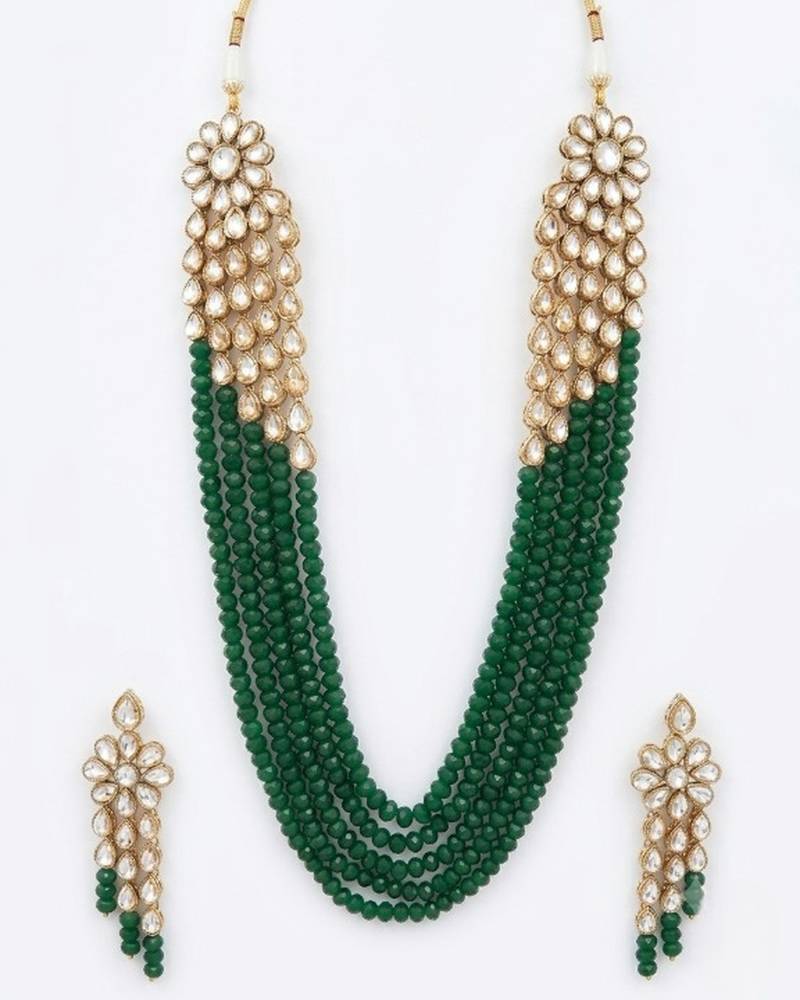 Luxury kundan green crystal statement necklace set | traditional indian wedding jewelry