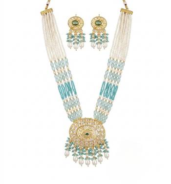 Kundan necklace set with turquoise beads & pearls | antique gold plated bollywood bridal wedding jewelry for women 2