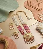 Kundan necklace set with mulitcolor beads & pearls | antique gold plated bollywood bridal wedding jewelry for women