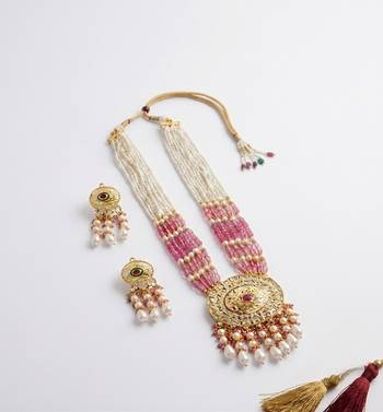 Kundan necklace set with mulitcolor beads & pearls | antique gold plated bollywood bridal wedding jewelry for women 2