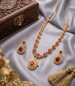 Gold plated ruby indian jewelry set  wedding necklace with earrings | bollywood bridal festival wear