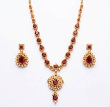 Gold plated ruby indian jewelry set  wedding necklace with earrings | bollywood bridal festival wear 2