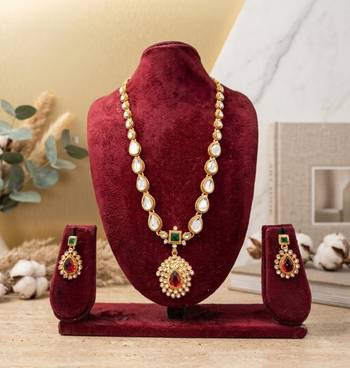 Gold plated ruby green indian jewelry set  wedding necklace with earrings | bollywood bridal festival wear 1