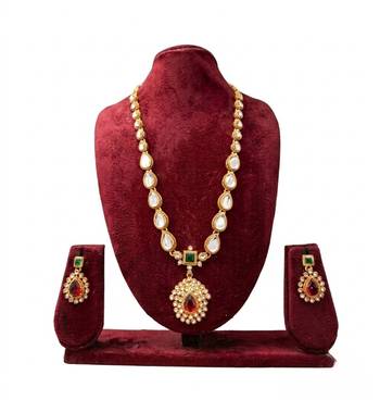 Gold plated ruby green indian jewelry set  wedding necklace with earrings | bollywood bridal festival wear 2