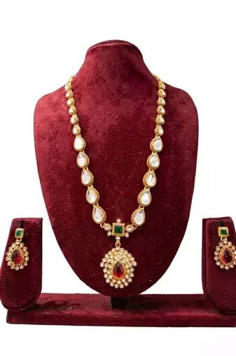 Gold plated ruby green indian jewelry set  wedding necklace with earrings | bollywood bridal festival wear