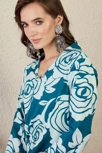 Women Floral Printed Regular Pure Cotton Kurta with Trousers