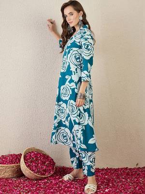 Women Floral Printed Regular Pure Cotton Kurta with Trousers 3
