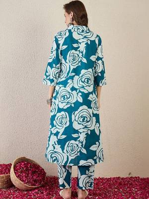 Women Floral Printed Regular Pure Cotton Kurta with Trousers 4