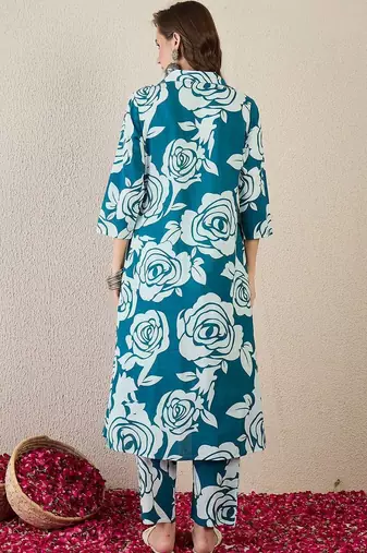 Women Floral Printed Regular Pure Cotton Kurta with Trousers