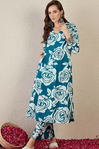 Women Floral Printed Regular Pure Cotton Kurta with Trousers