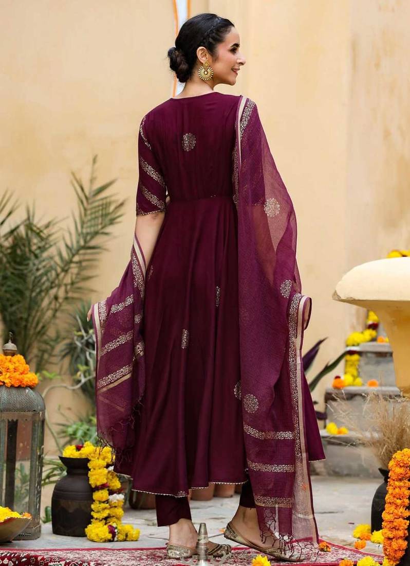 Women Ethnic Motifs Printed Empire Kurta with Trouser & With Dupatta