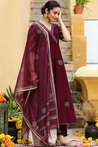 Women Ethnic Motifs Printed Empire Kurta with Trouser & With Dupatta