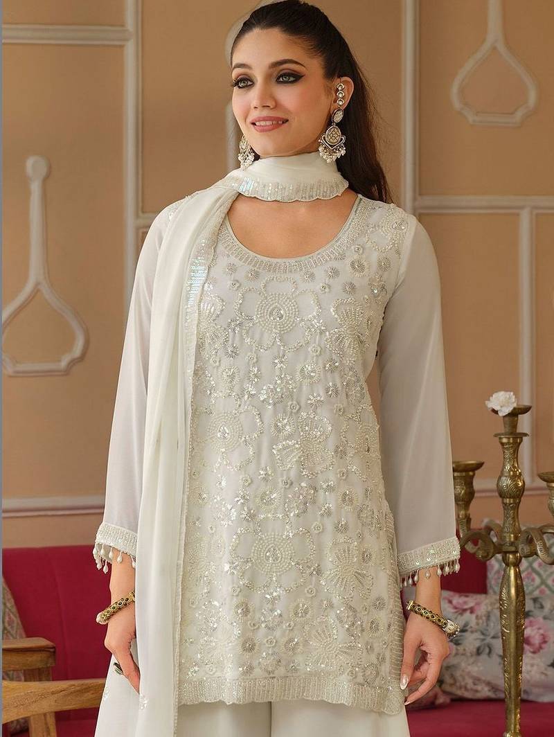 Women Ethnic Motifs Embroidered Regular Sequinned Kurta with Palazzos & With Dupatta