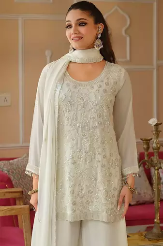 Women Ethnic Motifs Embroidered Regular Sequinned Kurta with Palazzos & With Dupatta