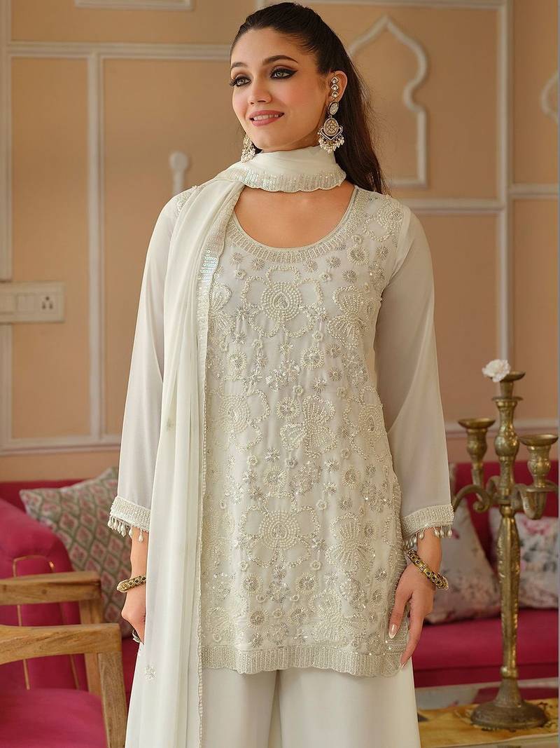 Women Ethnic Motifs Embroidered Regular Sequinned Kurta with Palazzos & With Dupatta