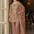 Peach Embroidered Straight Kurta Trousers Dupatta Set