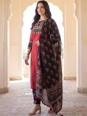 Women Ethnic Motifs Embroidered Regular Mirror Work Pure Cotton Kurta with Trousers & With Dupatta 1