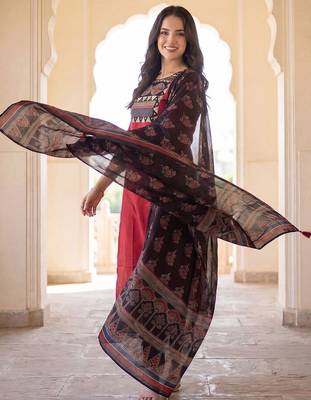 Women Ethnic Motifs Embroidered Regular Mirror Work Pure Cotton Kurta with Trousers & With Dupatta 3