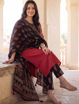 Women Ethnic Motifs Embroidered Regular Mirror Work Pure Cotton Kurta with Trousers & With Dupatta 5