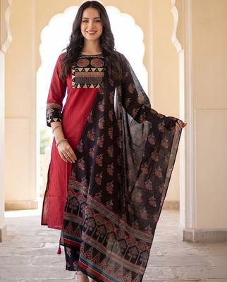 Women Ethnic Motifs Embroidered Regular Mirror Work Pure Cotton Kurta with Trousers & With Dupatta 6